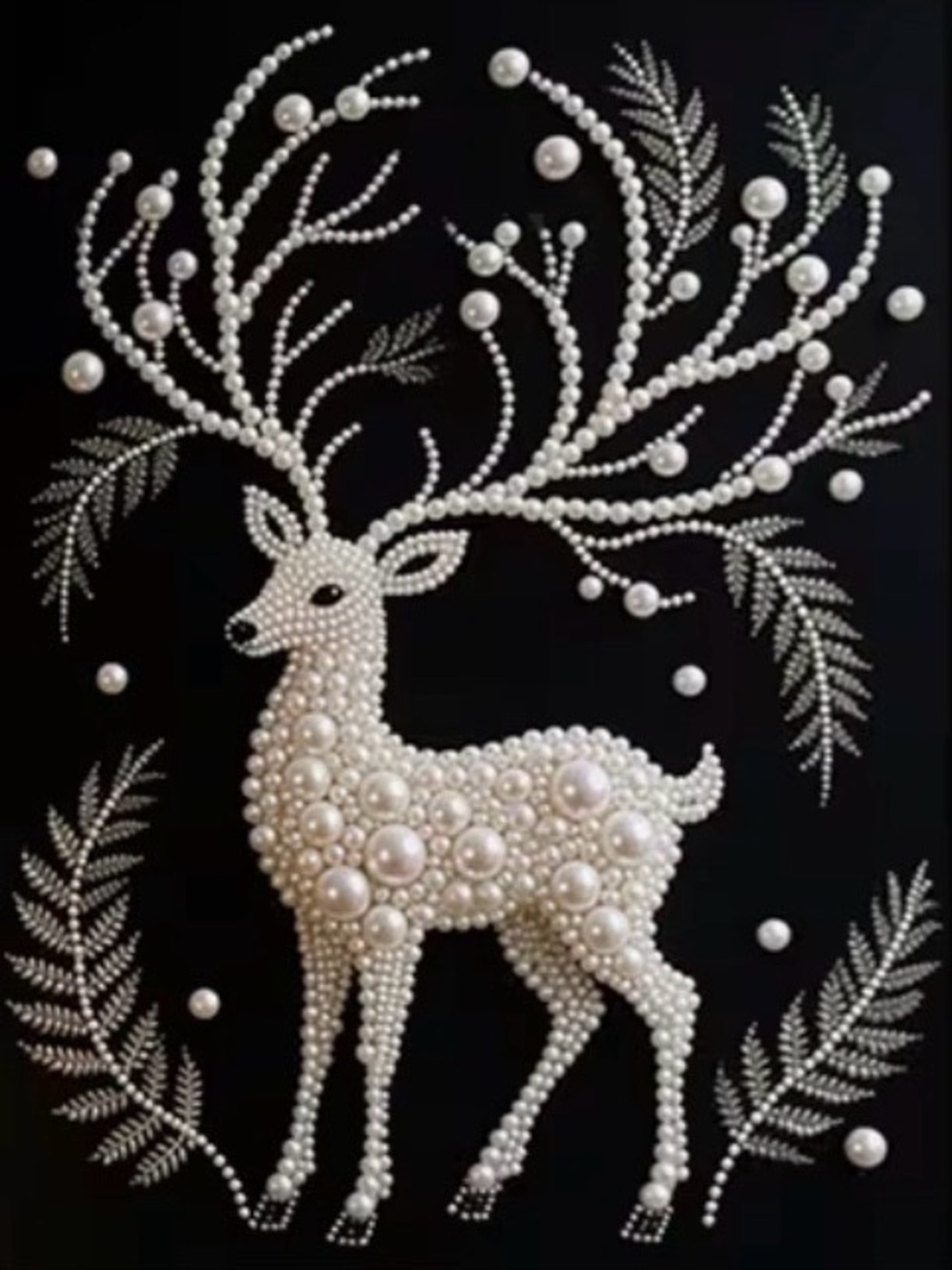 (203p) DIY Diamond Pearl Partial Painting Kit lPearl Embellished Deer Wall Art